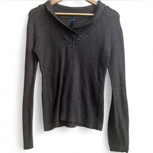 Falls Creek Y2K Dark Neutral Brown Cowl Neck Sweater W/ Button Detail. M.